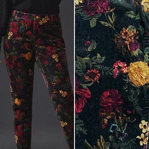 Brand New with Tags Anthropologie Pilcro 29 Black Floral Velvet Slim Crop Pants